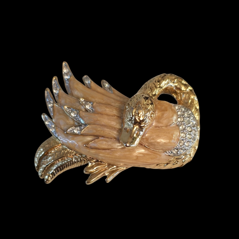 Ciro Signed Rhinestone & Mother of Pearl Enameled Resting Swan Brooch - RARE - Picture 6 of 8